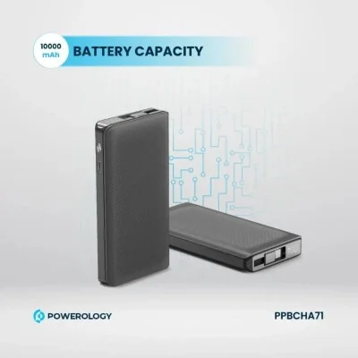 Power Bank 10000Mah Retractable Cable Powerology - Black